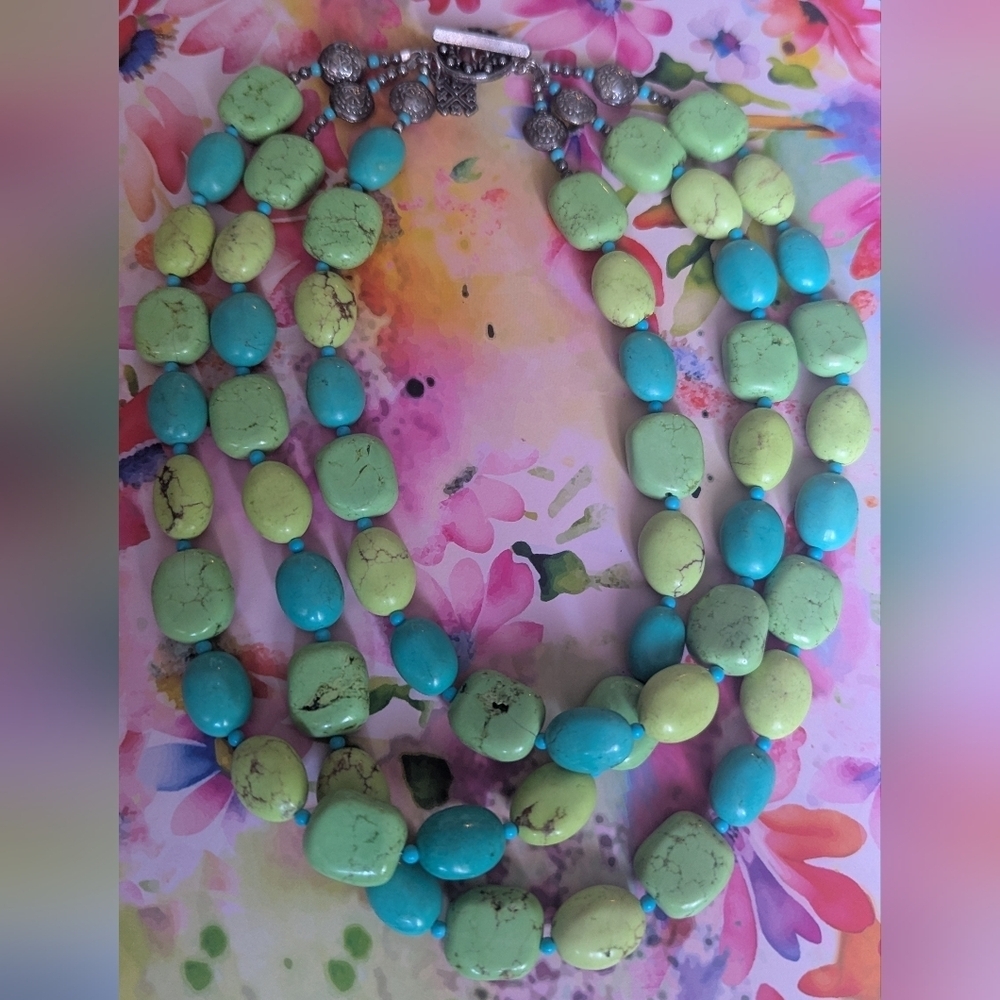 Simn Sebbag 925 Turquoise And Green Beaded Necklace